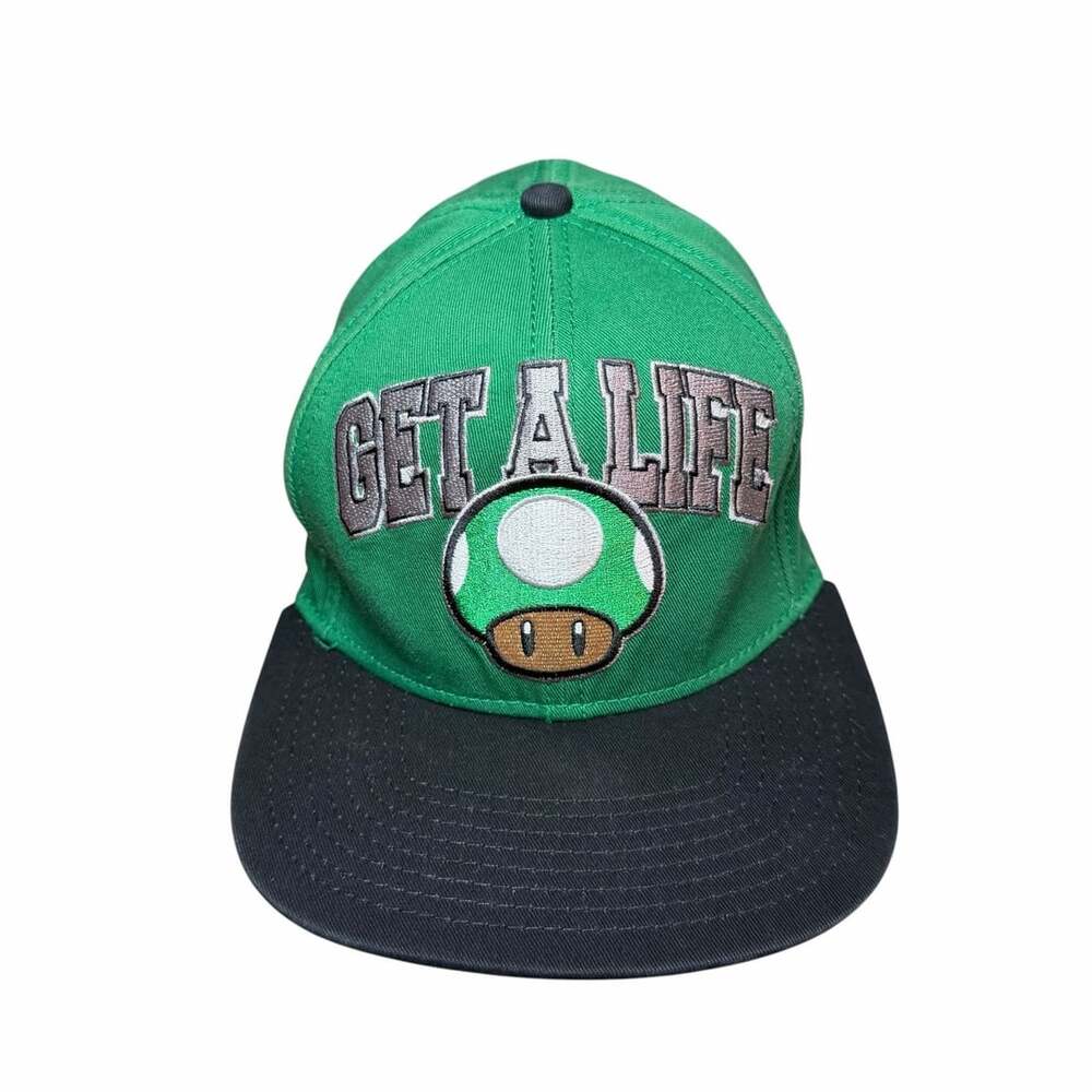 Nintendo Super Mario Get A Life 1-Up Mushroom Green Black Flatbill Hat